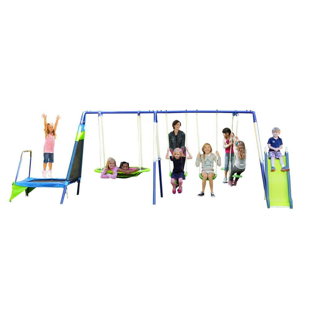 Mountain View Metal Swing, Slide and Trampoline Set