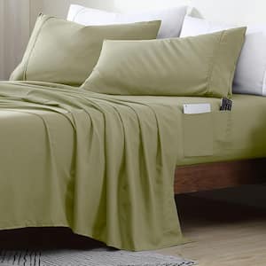 Full Size Microfiber Sheet Set with 8 Inch Double Storage Side Pockets, Sage