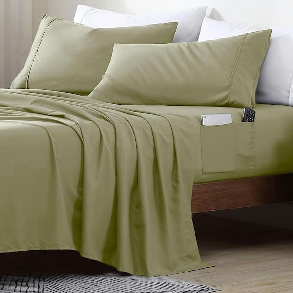 swift home Full Size Microfiber Sheet Set with 8 Inch Double Storage Side Pockets, Sage