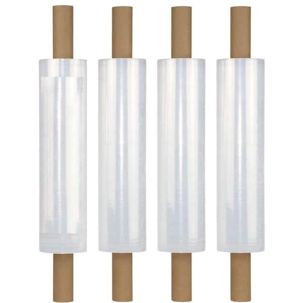 N/A Clear Plastic Stretch Wrap Film 1000 ft. 80 Gauge 4-Packs with Handle for Packing, Moving, Storage, 15 in. Rolls