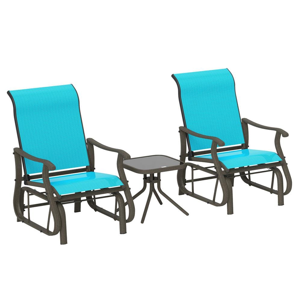 3-Piece Outdoor Gliders Set Bistro Set with Steel Frame, Tempered Glass Top