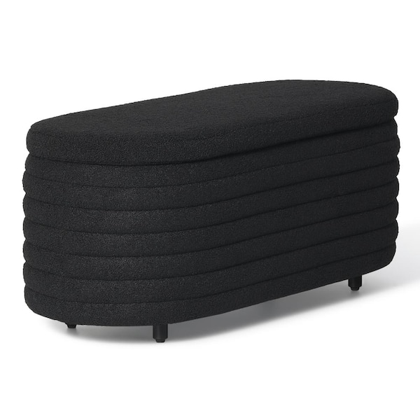 WESTINFURNITURE Bayville 42 in. Wide Oval Sherpa Upholstered Entryway Flip Top Storage Bedroom Accent Bench in Black