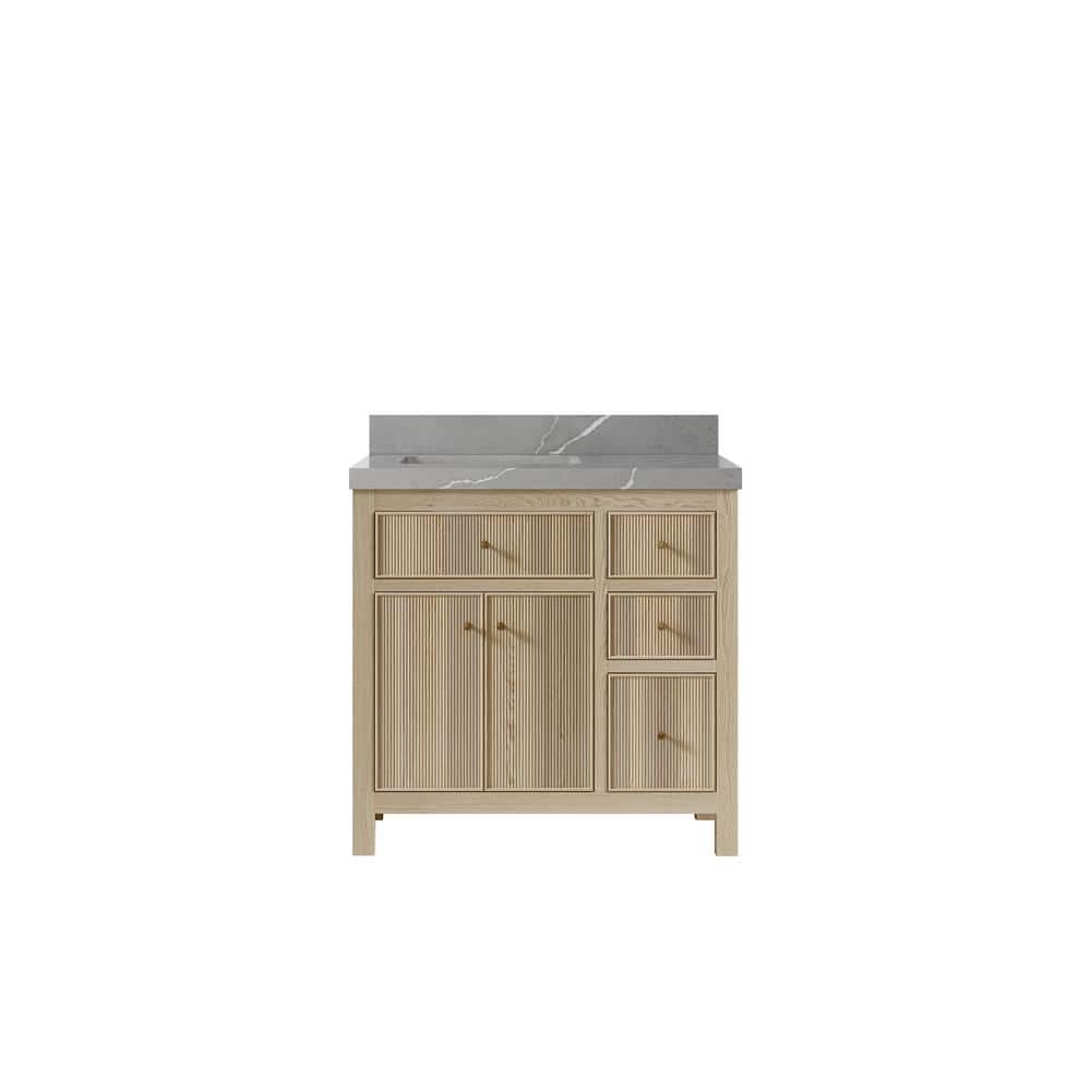 Sonoma Oak 36 in. W x 22 in. D x 36 in. H Left Offset Sink Bath Vanity in White Oak with 2 in. Piatra Quartz Top price history on PriceWatchPro