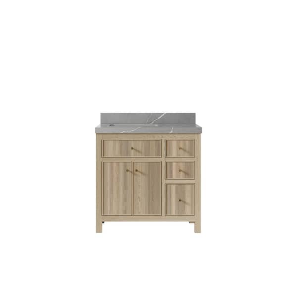 Willow Collections Sonoma Oak 36 in. W x 22 in. D x 36 in. H Left Offset Sink Bath Vanity in White Oak with 2 in. Piatra Quartz Top
