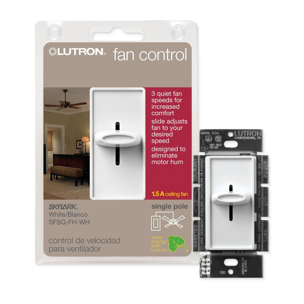 Lutron Skylark Fan Control, 3-Speed, 1.5-Amp/Single-Pole, White (SFSQ-FH-WH)