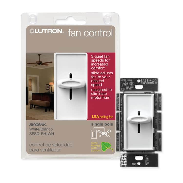 Lutron Skylark Fan Control, 3-Speed, 1.5-Amp/Single-Pole, White (SFSQ-FH-WH)