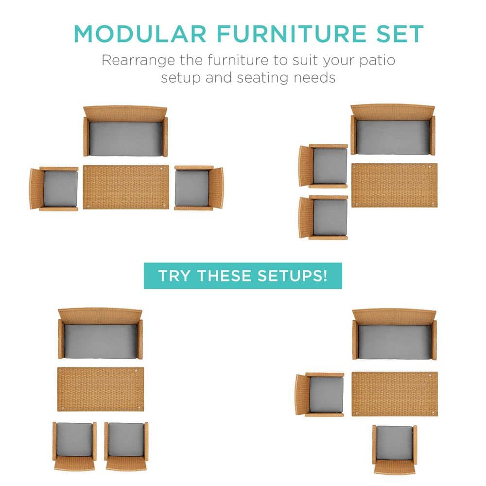 Natural Wicker 4-Piece Patio Conversation Set with Cement Gray Cushions