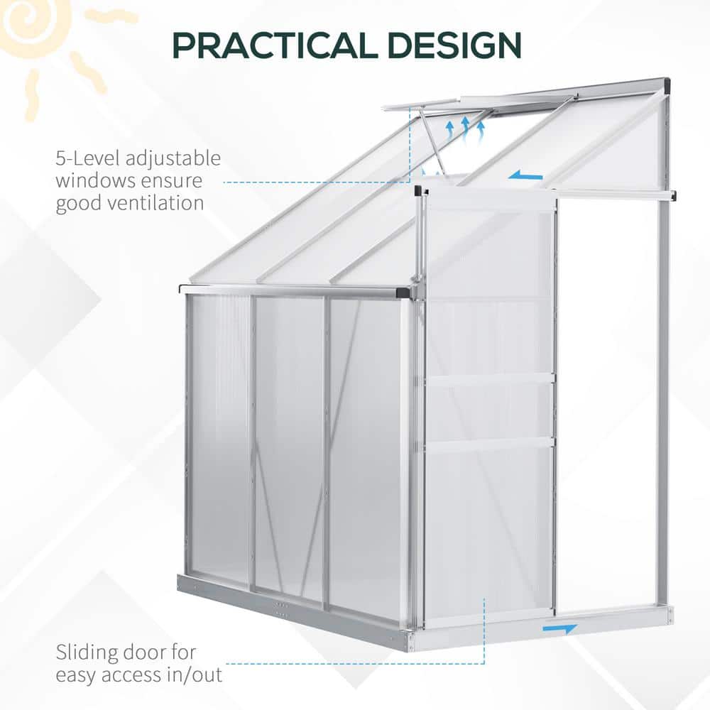 Outsunny 6' x 4' Clear Aluminum Polycarbonate Lean-to Greenhouse