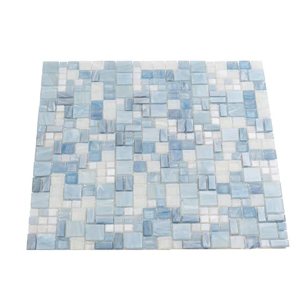 Apollo Tile 10 Pack 12.4-in x 12.6-in Blue Mini Versailles Glass Mosaic Floor and Wall Tile (10.85 Sq ft/case)