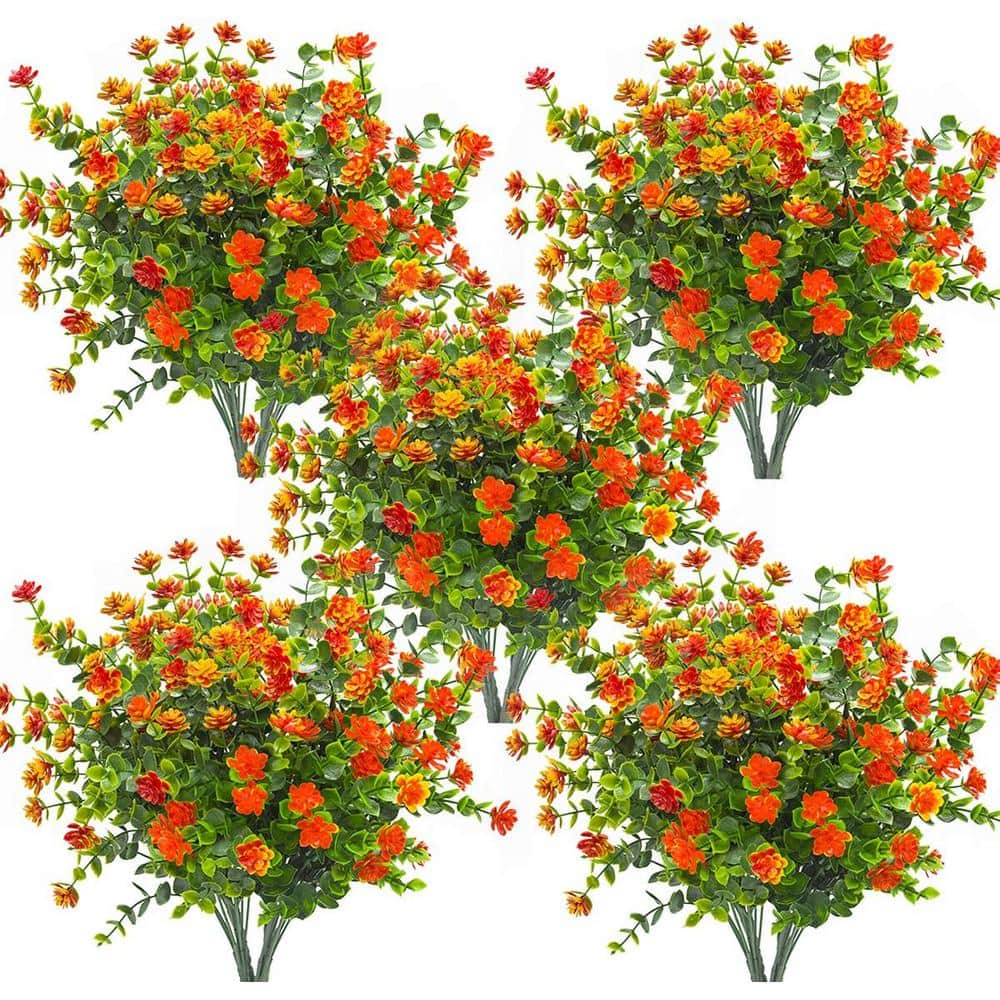 13.39 in. Orange Outdoor Artificial Eucalyptus Flower 10 Bundles