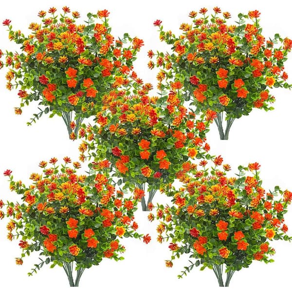 13.39 in. Orange Outdoor Artificial Eucalyptus Flower 10 Bundles