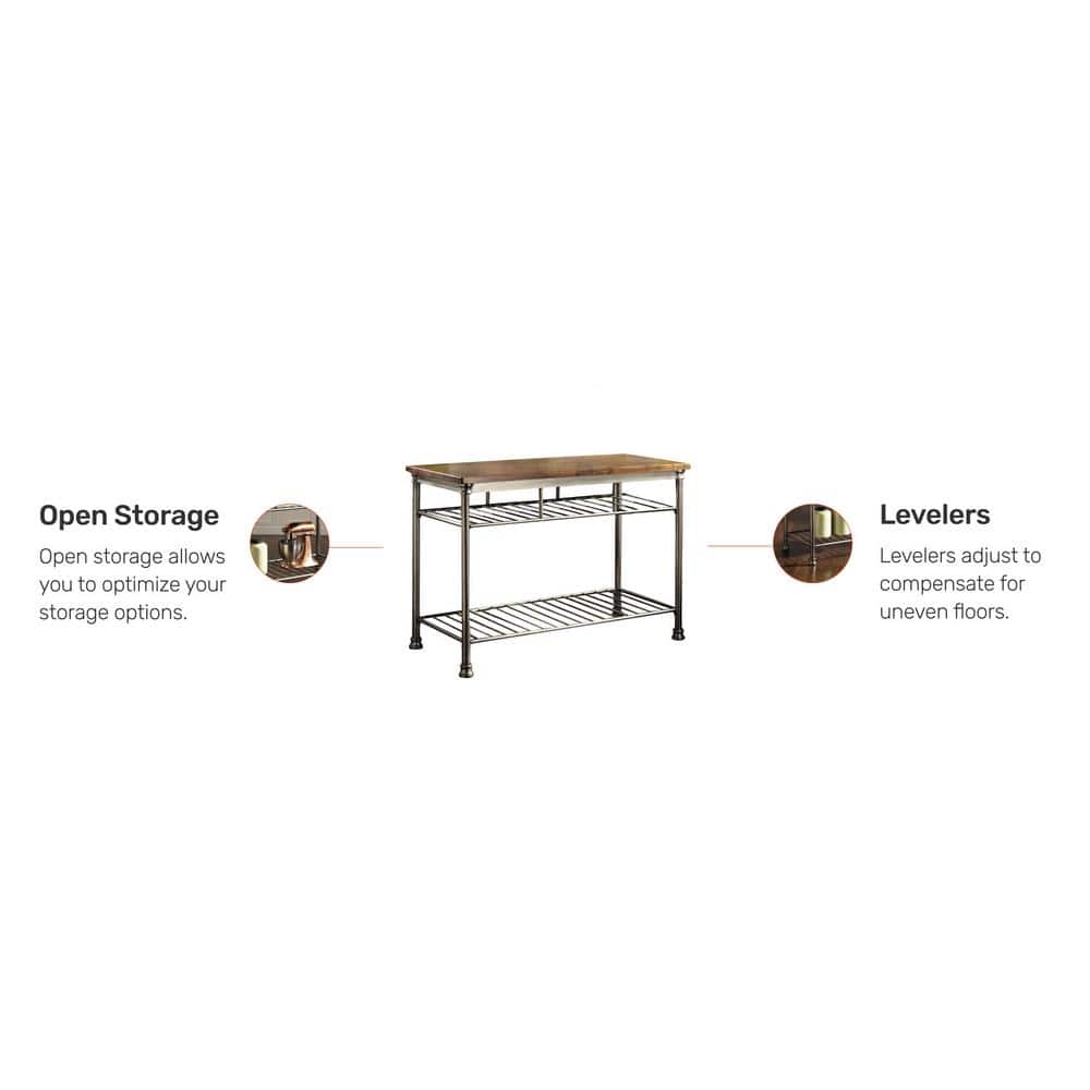 Orleans Brown Metal Frame Kitchen Island with Wood Surface