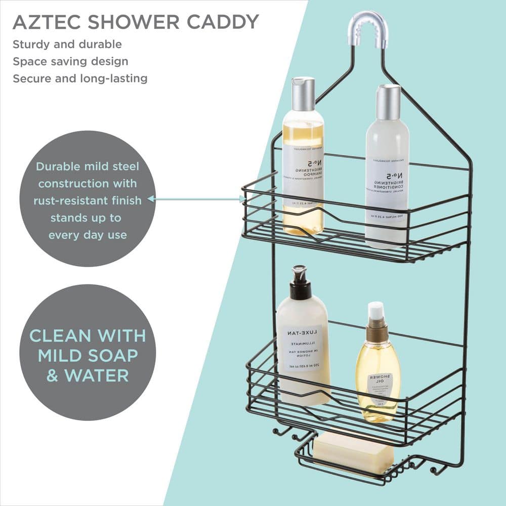 Matte Black Metal 2-Tier Suction Mount Shower Organizer