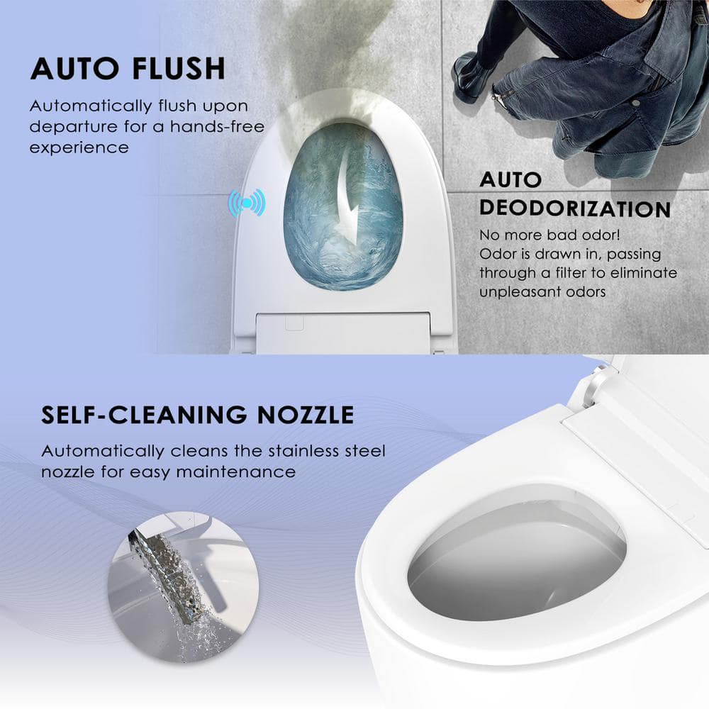 White Ceramic Tankless Elongated Smart Bidet Toilet with Heated Seat
