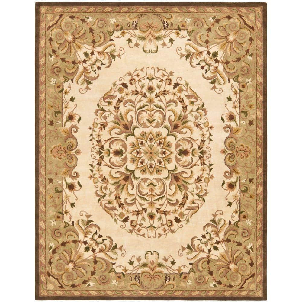 Beige and Green Hand-Tufted Wool 8' x 10' Area Rug