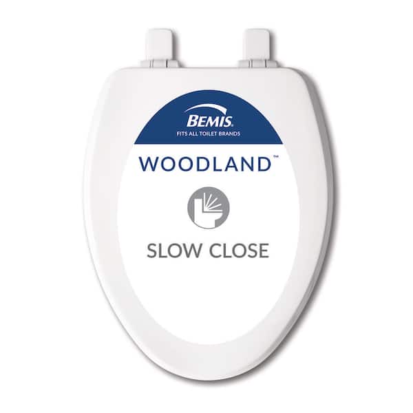 Woodland Elongated Soft Close Enameled Wood Closed Front Toilet Seat in White Removes for Easy Cleaning, Never Loosens