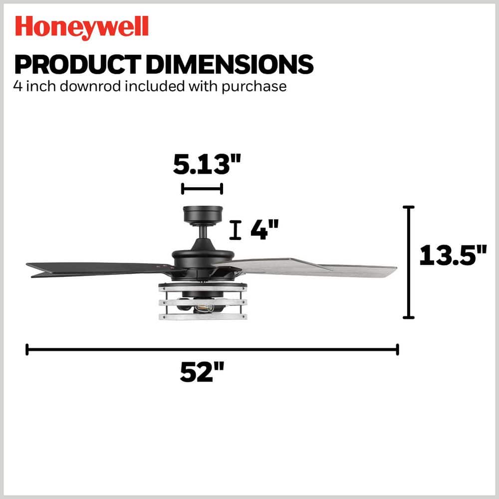 Carnegie 52" Matte Black Industrial Ceiling Fan with LED Lights and Remote