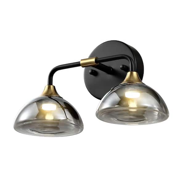WINGBO 2-Light Vanity Wall Light - 21 in. Matte Black and Warm Brass Bath Light
