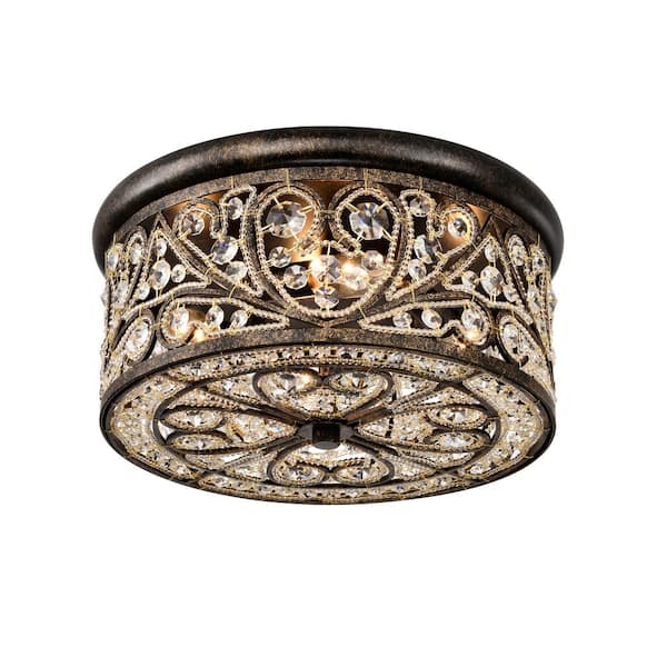 Bonfine 13.8 in. 4-Light Indoor Antique Bronze Finish Flush Mount Ceiling Light
