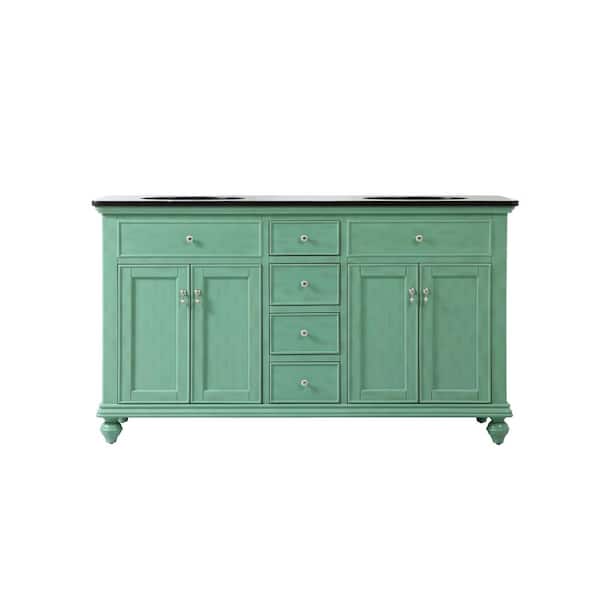 Unbranded Simply Living 60 in. W x 21 in. D x 35 in. H Bath Vanity in Vintage Mint with Black Granite Granite Top