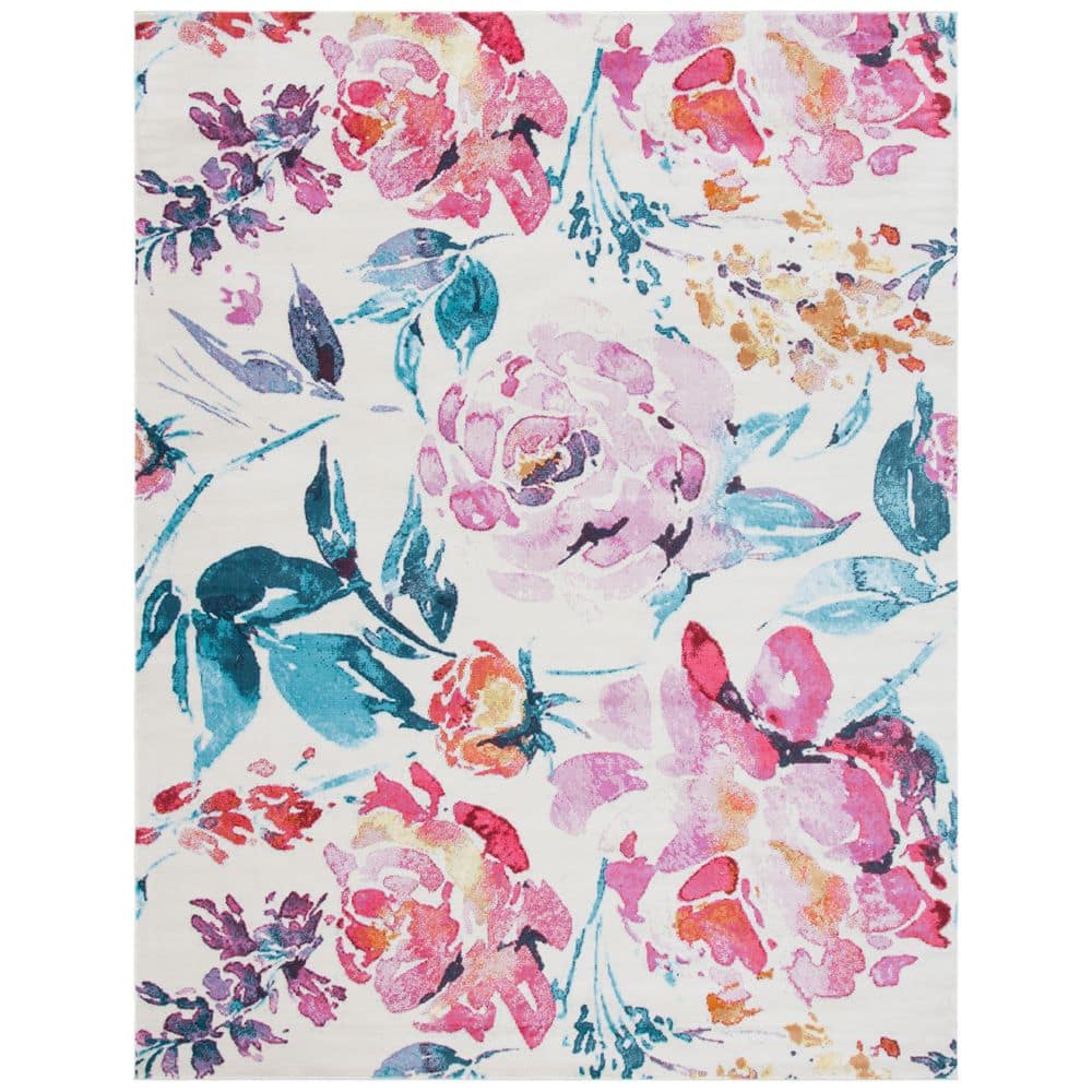 Ivory Floral Bliss 8' x 10' Hand-Knotted Synthetic Area Rug