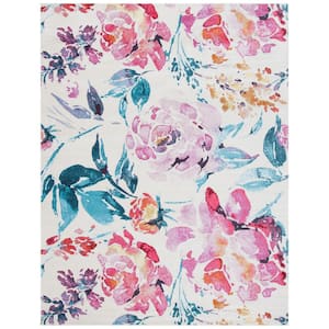 Lillian Ivory/Rose 8 ft. x 10 ft. Floral Solid Color Area Rug