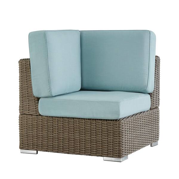 HomeSullivan Camari Mocha Wicker Corner Outdoor Sectional Chair with Blue Cushion