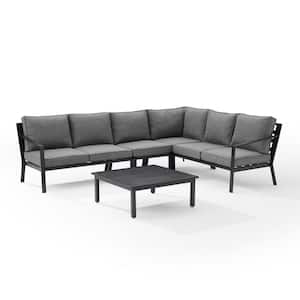 Clark Matte Black 5-Piece Metal Patio Sectional Seating Set with Charcoal Cushions