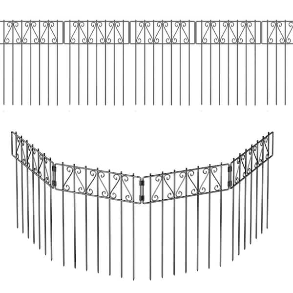 Oumilen 16.7 in. H x 12 in. W, T-Shaped Garden Fence Flower Style, Rustproof Metal Garden Fence (25-Piece Pack)