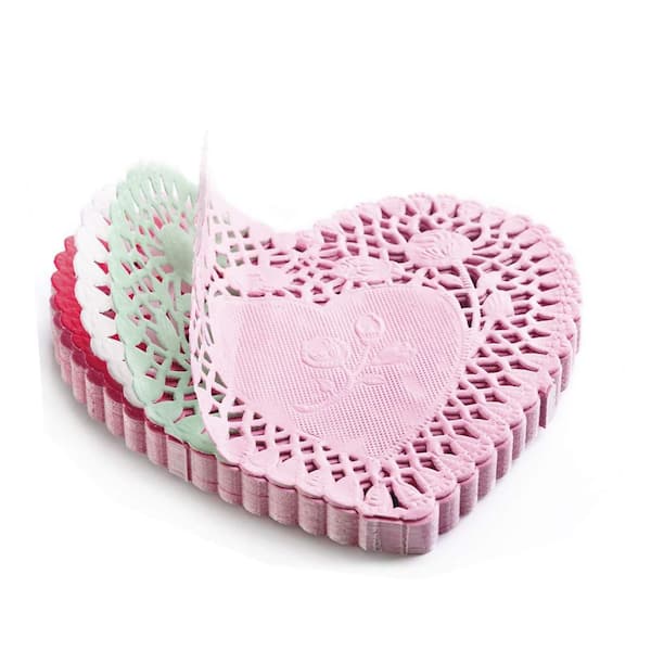 4 in. Disposable Paper Heart Doilies with Placemats and Tray Liners for Crafts, Valentines and Creative (100-Pack)