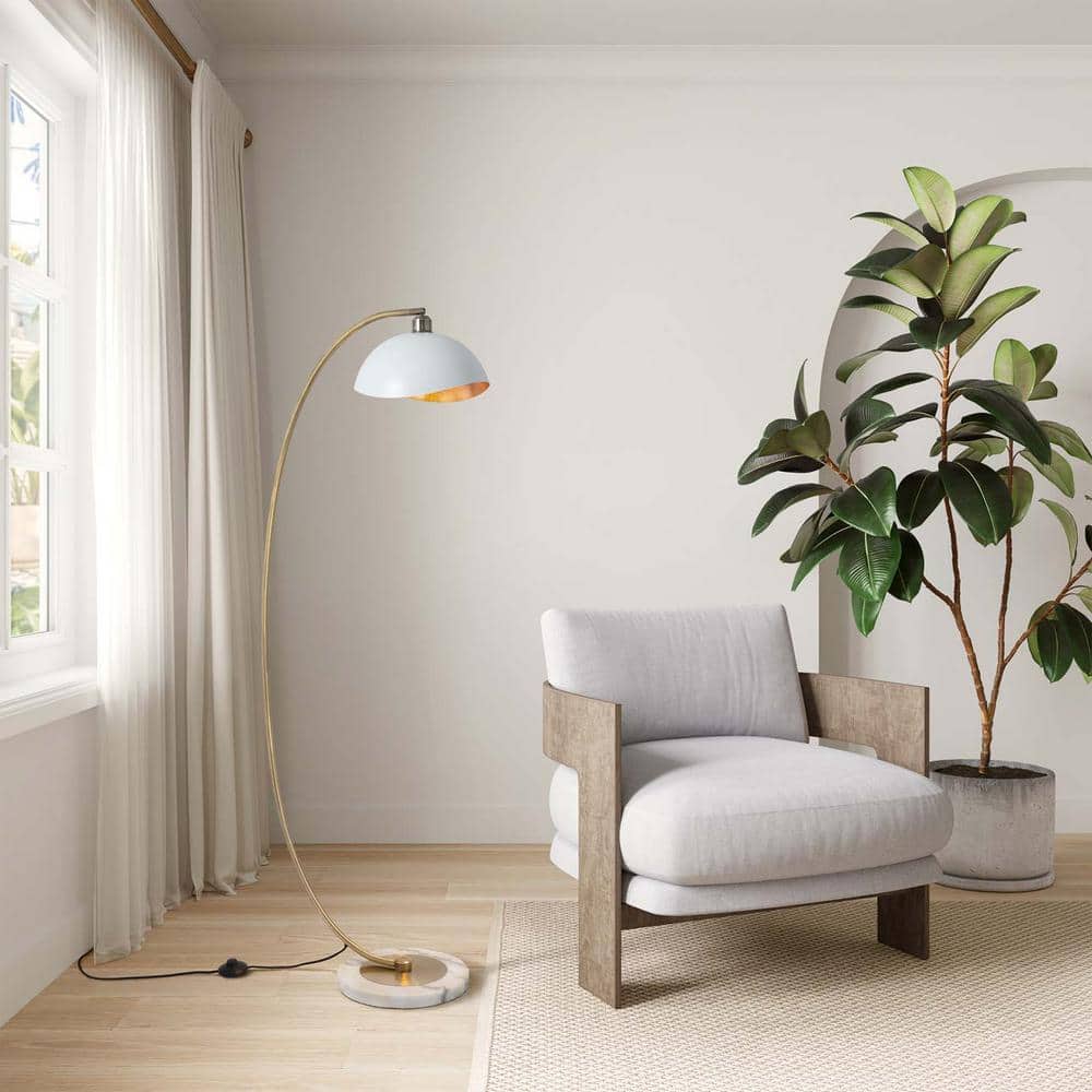 Luna Bella 88" Weathered Brass Arc Lamp with White Steel Shade