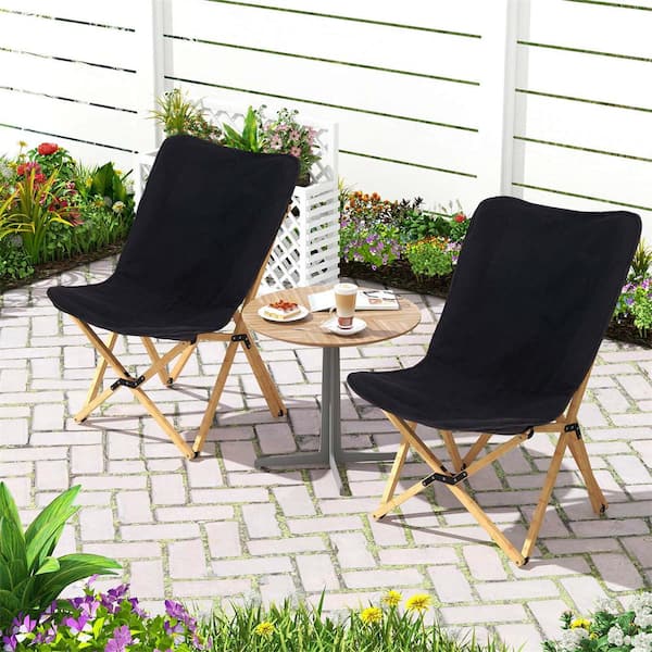 Costway Bamboo Metal Butterfly Black Folding Lawn Chair Set