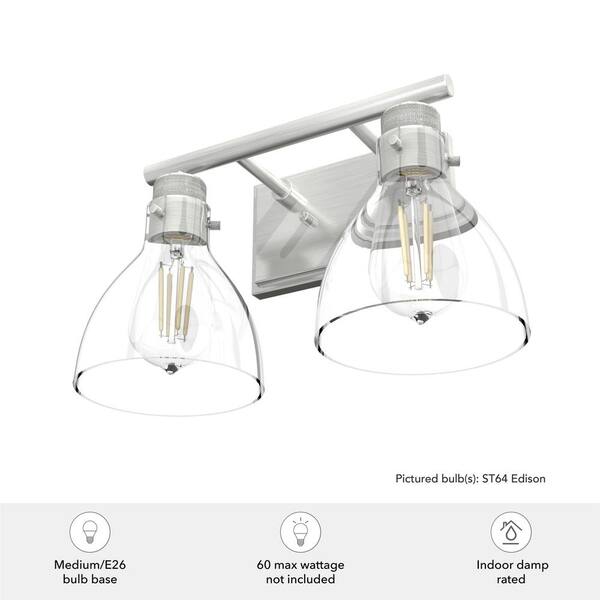 Hunter - Van Nuys 14.75 in. 2-Light Brushed Nickel Vanity-Light with Clear Glass Shades Bathroom Light