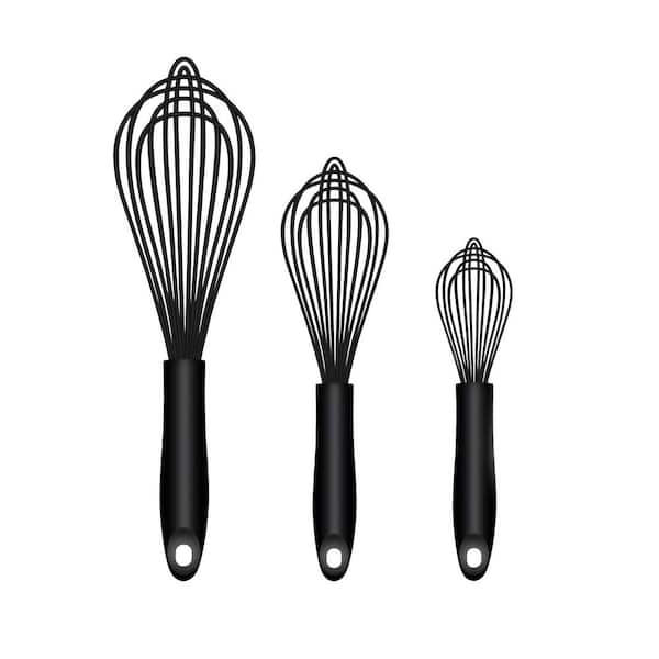 Black Silicone Whisk, Sealed Waterproof Design, Professional Kitchen Whisks for Cooking Non-Scratch, Dishwasher Safe