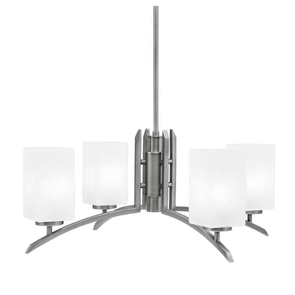 Unbranded Siena 26 in. 4-Light Graphite Chandelier with 3.5 in. Square White Marble Glass Shade, No Bulbs Included