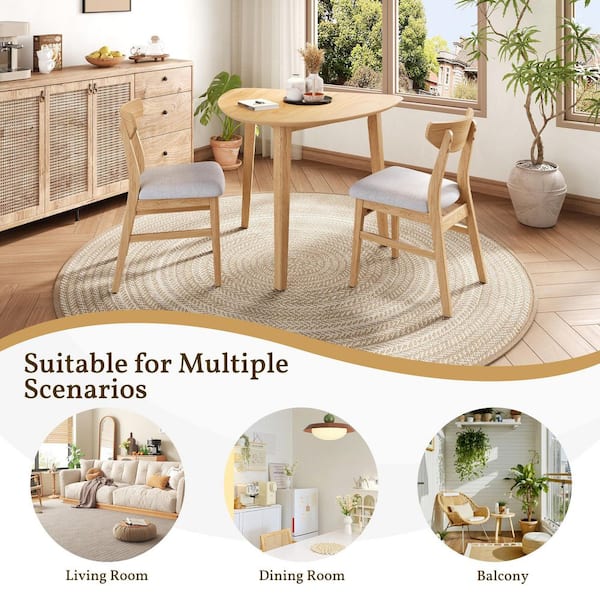 Noble House Isaac 3-Piece Natural Wood Top Triangle Dining Set