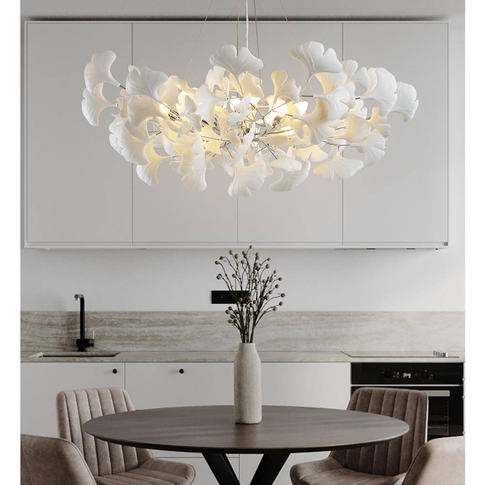 Yuyi 8 Light Silver Chandelier, Luxury Ginkgo Branch Chandelier For 