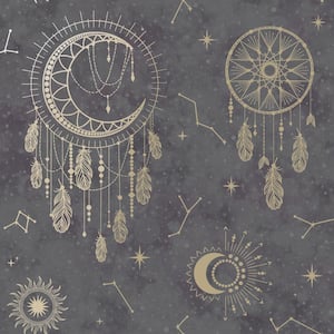 Dreamcatcher Black and Gold Metallic Non-Pasted Wallpaper (Covers 56 sq. ft.)