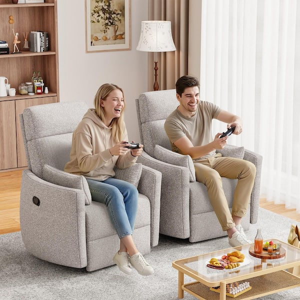 LACOO Light Gray Rocking Swivel Recliner Chair with Side Pockets