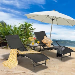 Black Metal Adjustable Folding Outdoor Chaise Lounge (2-Pack)