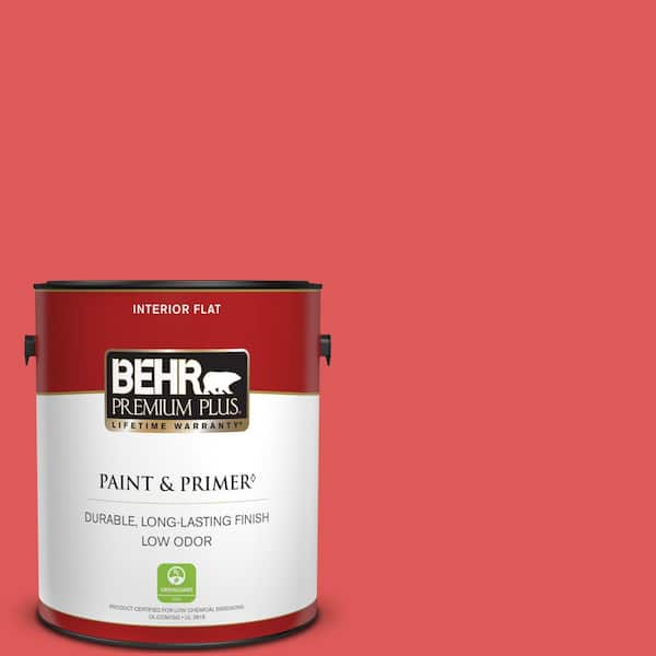 BEHR PREMIUM PLUS 1 gal. #150B-6 Firecracker Flat Low Odor Interior Paint & Primer