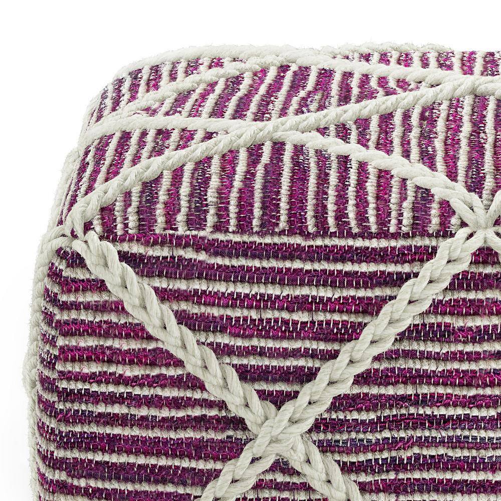 Cowan 20" Contemporary Square Pouf in Magenta and Natural