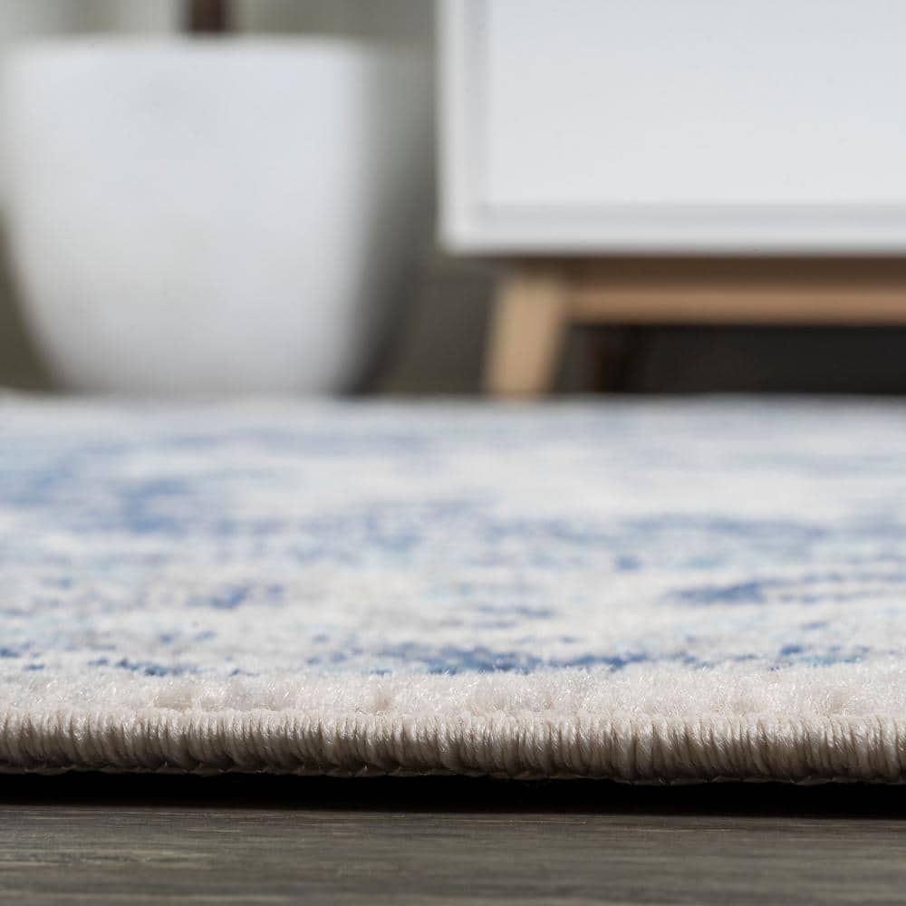 French Country Blues Medallion 2x8 Runner Rug in Synthetic Weave