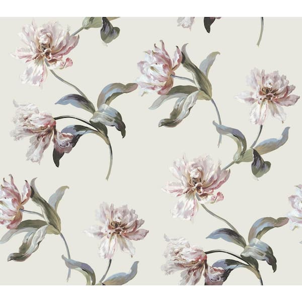 Beige Large Parrot Tulip Neutral Non Woven Peel and Stick Wallpaper