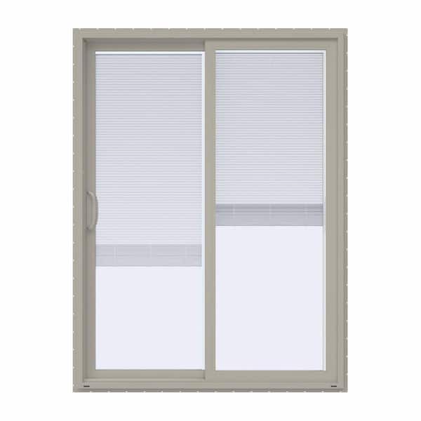 60 in. x 80 in. V-4500 Contemporary Desert Sand Vinyl Left-Hand Full Lite Sliding Patio Door w/Blinds