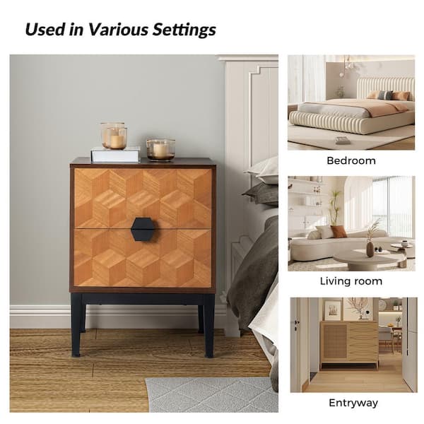 JAYDEN CREATION Leslie Mid-Century Modern Walnut 2-Drawer