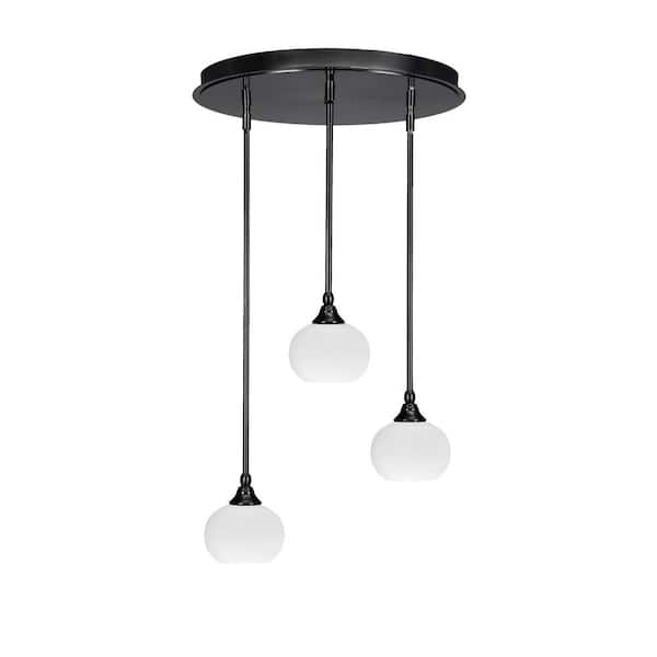 Unbranded Villa 3 Light Matte Black Pendant, Cluster Pendant Light with 7 in. White Muslin Glass Shades, No bulb Included