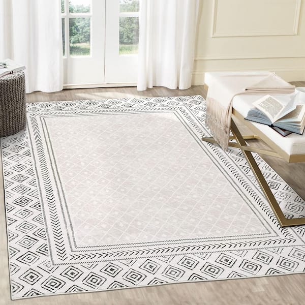 Border Printed Carpet Washable Living Room Decoration for Bedroom Hallway Office Bedside Gray, 8 ft. x 10 ft. Area Rug