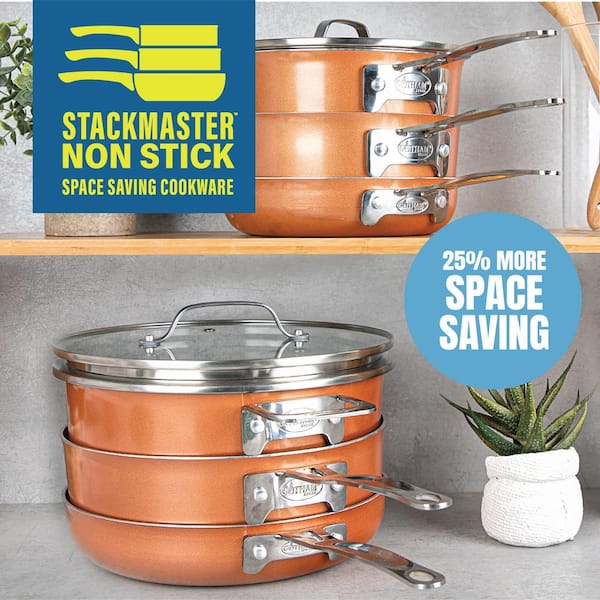 Gotham Steel Stackable Space Saving 10 Piece Aluminum Nonstick Cookware Set  with Utensils & Reviews