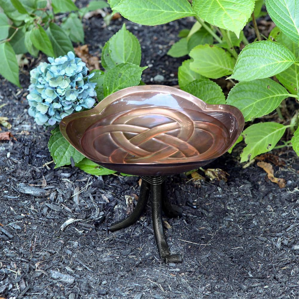 Celtic Dara Knot Copper Birdbath with Black Metal Tripod Stand